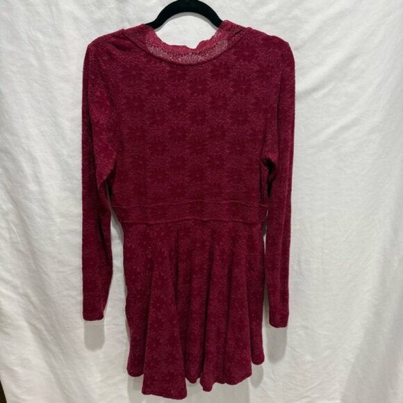 Free People Boho Lace Trim Deep V Fit & Flare Dress Velvet Burnout Pockets Fall - Picture 9 of 16